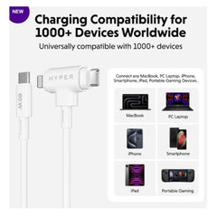Cavo Ibrido in Silicone HyperJuice USB-C e Lightning (1,5 m / 5 ft) – Bianco