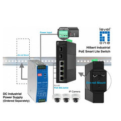 LEVELONE IGS-2106P - SWITCH INDUSTRIALE HILBERT 6-PORTE GIGABIT POE 60W SMART LITE, (2x SFP + 4x PoE 802.3at/af PoE), DIN RAIL, -40°C to 75°C