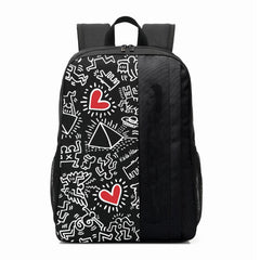 KEITH HARING - Zaino per laptop fino a 15.6", spallacci imbottiti, quattro tasche, strap per trolley, porta USB con cavo integrato,