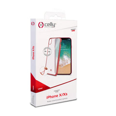 LASER MATT - Cover trasparente morbida con effetto metallo colore rosso compatibile con Apple iPhone Xs/ iPhone X
