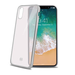 LASER MATT - Cover trasparente morbida con effetto metallo colore argento compatibile con Apple iPhone Xs/ iPhone X