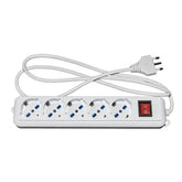 MULTIPRESA 5 PRESE UNIVERSALI ITA/SCHUKO 10/16 A - SPINA 16 A CON INTERRUTTORE BIANCA CON PROTEZIONE CONTRO SOVRACCARICHI