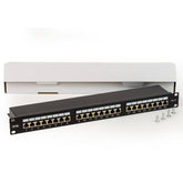 PANNELLO PATCH PER RETI CON 24 PORTE RJ45 CAT 6 SCHERMATO 19" COLORE NERO