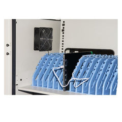 ARMADIO ALLOGGIAMENTO 45 NOTEBOOK CON RUOTE MULTIPRESE INCLUSE VENTOLE DI RAFFREDDAMENTO PORTA IN ACCIAIO TRAFORATA COLORE GRIGIO NERO