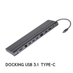 NILOX TECH - Docking station con porta USB-C 3.1, 11in1, 3 porte USB, lettore memorie, Ethernet, Display port, HDMI 4K, VGA, audio jack 3.5mm, provvista di Security Lock Hole
