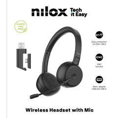 NILOX TECH - Cuffie con microfono Wireless DUAL CONNECTIVITY, con cancellazione del rumore ambientale (ENC), dongle USB (sia tipo-C sia tipo-A) o connessione con bluetooth 5.3