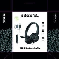 NILOX TECH - Cuffie con microfono, controllo volume e muto, ENC (cancellazione rumore ambientale), USB-A con adattatore per USB-C