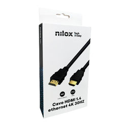 NILOX TECH - Cavo con connettore HDMI 1.4, Ethernet 4k, 30 Hz 30AWG, lunghezza cavo 2 mt, connettori maschio e maschio, Supporto Audio Return Channel (Retail pack)