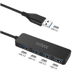 NILOX TECH - Hub con 4 porte USB-A 3.2 Gen1, compatibile con USB-A 2.0, connettore USB-A 3.2 output
