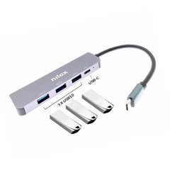 NILOX TECH - Hub con 4 porte, 3 porte USB-A 3.0, porta USB-C, velocità fino a 5 Gbps, connettore USB-C output