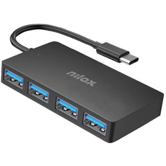 NILOX TECH -Docking station, 4 porte USB-A 3.2, lunghezza cavo 13 cm, velocità fino a 5 Gbps, materiale ABS, connettore USB-C output