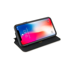 PRESTIGE - Custodia ad agenda ultrasottile con finitura morbida con effetto opaco colore nero compatibile con Apple iPhone Xs/ iPhone X