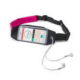 RUNBDUO - Cintura elastica regolabile ultra leggera, tasca interna porta smartphone, finestra trasparente per utilizzo touch, auricolari stereo jack 3,5mm, compatibili device 5"