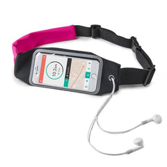 RUNBDUO - Cintura elastica regolabile ultra leggera, tasca interna porta smartphone, finestra trasparente per utilizzo touch, auricolari stereo jack 3,5mm, compatibili device 6.5"