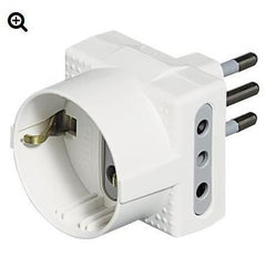 Adattatore 2 Prese F. 10A,e Presa F. Tedesca, Presa Maschio 10A -Bianco-
