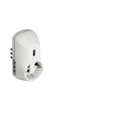 Adattatore 2 Prese F. 10A, Presa F. Tedesca, Presa USB. Presa Maschio 10A -Bianco-