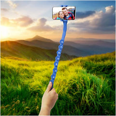 SNAKE - Asta selfie flessibile, 10 maxi ventose per attaccarlo su ogni superficie, dotato di filettatura 1/4", clamp regolabile fino a 8 cm