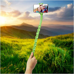 SNAKE - Asta selfie flessibile, 10 maxi ventose per attaccarlo su ogni superficie, dotato di filettatura 1/4", clamp regolabile fino a 8 cm