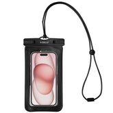 SPLASHBAG25 - Custodia impermeabile per smartphone fino a 7" dimensione display, design trasparente, chiusura ermetica, laccio a collo incluso
