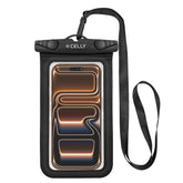 SPLASHBAG26 - Custodia impermeabile per smartphone fino a 7" dimensione display, design trasparente, chiusura ermetica, laccio a collo incluso