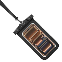 SPLASHBAG26 - Custodia impermeabile per smartphone fino a 7" dimensione display, design trasparente, chiusura ermetica, laccio a collo incluso