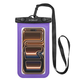 SPLASHBAG26 - Custodia impermeabile per smartphone fino a 7" dimensione display, design trasparente, chiusura ermetica, laccio a collo incluso