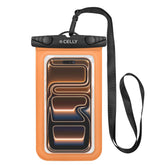 SPLASHBAG26 - Custodia impermeabile per smartphone fino a 7" dimensione display, design trasparente, chiusura ermetica, laccio a collo incluso