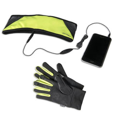 SPORTKIT - Kit guanti touch utilizzo sportivo, materiale tecnico, permette utilizzo sui touch display + fascia sportiva con auricolari a filo jack 3,5 mm integrati