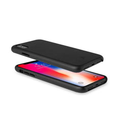 SUPERIOR - Cover in pelle sintetica con copertura tasti in alluminio colorato, colore nero compatibile con Apple iPhone Xs/ iPhone X