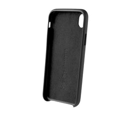SUPERIOR - Cover in pelle sintetica con copertura tasti in alluminio colorato, colore nero compatibile con Apple iPhone Xr