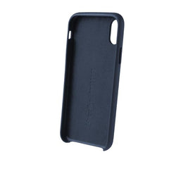 SUPERIOR - Cover in pelle sintetica con copertura tasti in alluminio colorato, colore blu compatibile con Apple iPhone Xr