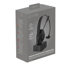 SWHEADSETMONO - Cuffia mono wireless per utilizzo ufficio, dotata di base di ricarica, archetto e microfono regolabili, tasti multi funzione