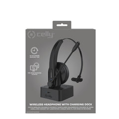 SWHEADSETMONO - Cuffia mono wireless per utilizzo ufficio, dotata di base di ricarica, archetto e microfono regolabili, tasti multi funzione