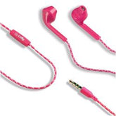 UP100 - Auricolare a filo stereo a goccia con jack 3,5 mm, remote control, microfono integrato con riduzione dei rumori, lunghezza cavo 1.2 mt, colore rosa