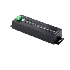 Hub USB 2.0 a 10 porte, hub di ricarica robusto con protezione ESD livello 4, Moltiplicatore di porte USB-A industriale montabile su DIN/parete/scrivania, splitter/sdoppiatore USB