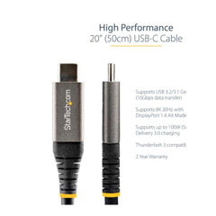 Cavo USB tipo C da 50cm - Cavo da USB-C a USB- C certificato USB-IF 5Gbps - Cavo USB 3.2 Gen 2 Type-C - 100W (5A) Power Delivery - Supporta DP Alt Mode - Cavo dati e di ricarica