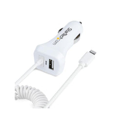 Caricatore da auto a due porte USB con cavo Lightning a spirale integrato da 1m
