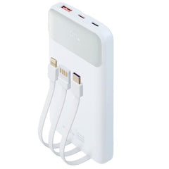 Battery Bank (10000 mAh) 22,5W fast charger con 3 cavi integrati (di cui Type C ed USB con funzione ricarica) Bianco