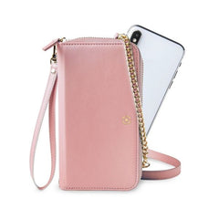 VENERE - Portafoglio universale con chiusura zip, laccio da polso e tracolla removibile inclusi, fissaggio smartphone magnetico compatibile con gli smartphone fino a 6.7"