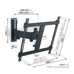 Serie COMFORT- TVM 3423 Staffa GIREVOLE Full-motion, per TV da 32 a 65 pollici