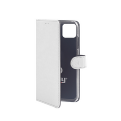 WALLY - Custodia a libro in pelle sintetica con chiusura flap magnetico, slot per carte e funzione stand colore bianco compatibile con Apple iPhone 11