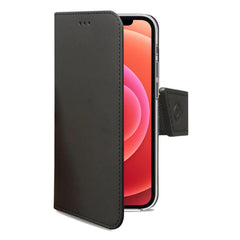 WALLY - Custodia a libro in pelle sintetica con chiusura flap magnetico, slot per carte e funzione stand colore nero compatibile con Apple iPhone 12 Pro/ iPhone 12
