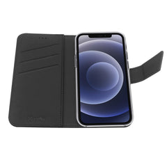 WALLY - Custodia a libro in pelle sintetica con chiusura flap magnetico, slot per carte e funzione stand colore nero compatibile con Apple iPhone 13 Pro