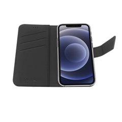 WALLY - Custodia a libro in pelle sintetica con chiusura flap magnetico, slot per carte e funzione stand colore nero compatibile con Apple iPhone 13 Pro Max