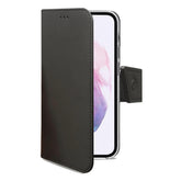 WALLY - Custodia a libro in pelle sintetica con chiusura flap magnetico, slot per carte e funzione stand colore nero compatibile con Samsung Galaxy S22+ 5G