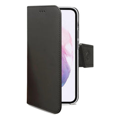 WALLY - Custodia a libro in pelle sintetica con chiusura flap magnetico, slot per carte e funzione stand colore nero compatibile con Samsung Galaxy S22+ 5G