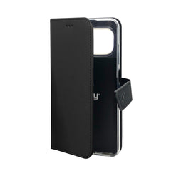 WALLY - Custodia a libro in pelle sintetica con chiusura flap magnetico, slot per carte e funzione stand colore nero compatibile con Samsung Galaxy A03