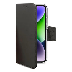 WALLY - Custodia a libro in pelle sintetica con chiusura flap magnetico, slot per carte e funzione stand colore nero compatibile con Apple iPhone 14 Plus