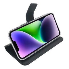 WALLY - Custodia a libro in pelle sintetica con chiusura flap magnetico, slot per carte e funzione stand colore nero compatibile con Apple iPhone 14 Plus