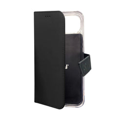 WALLY - Custodia a libro in pelle sintetica con chiusura flap magnetico, slot per carte e funzione stand colore nero compatibile con Apple iPhone 14 Plus